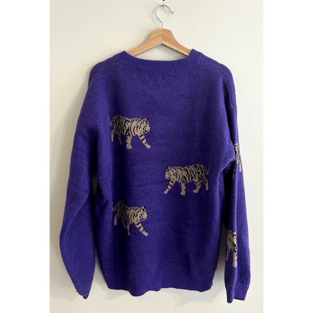 NWT Purple Gold Tiger All Over Print LSU Tigers Pullover Sweater Women's XL
